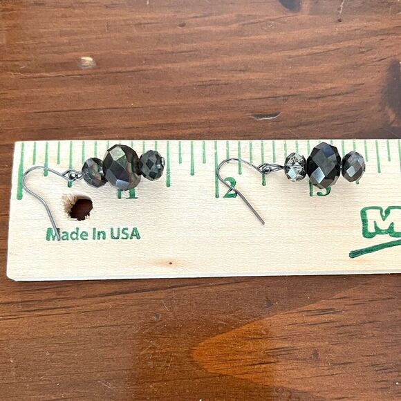 Handmade Glass Bead Earrings 1.5in Hooks Black Coated Beads Dark Silver Tone - Picture 12 of 14